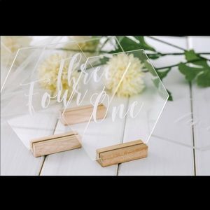 Acrylic clear table numbers - 15 tables and “Please sign our guestbook” sign